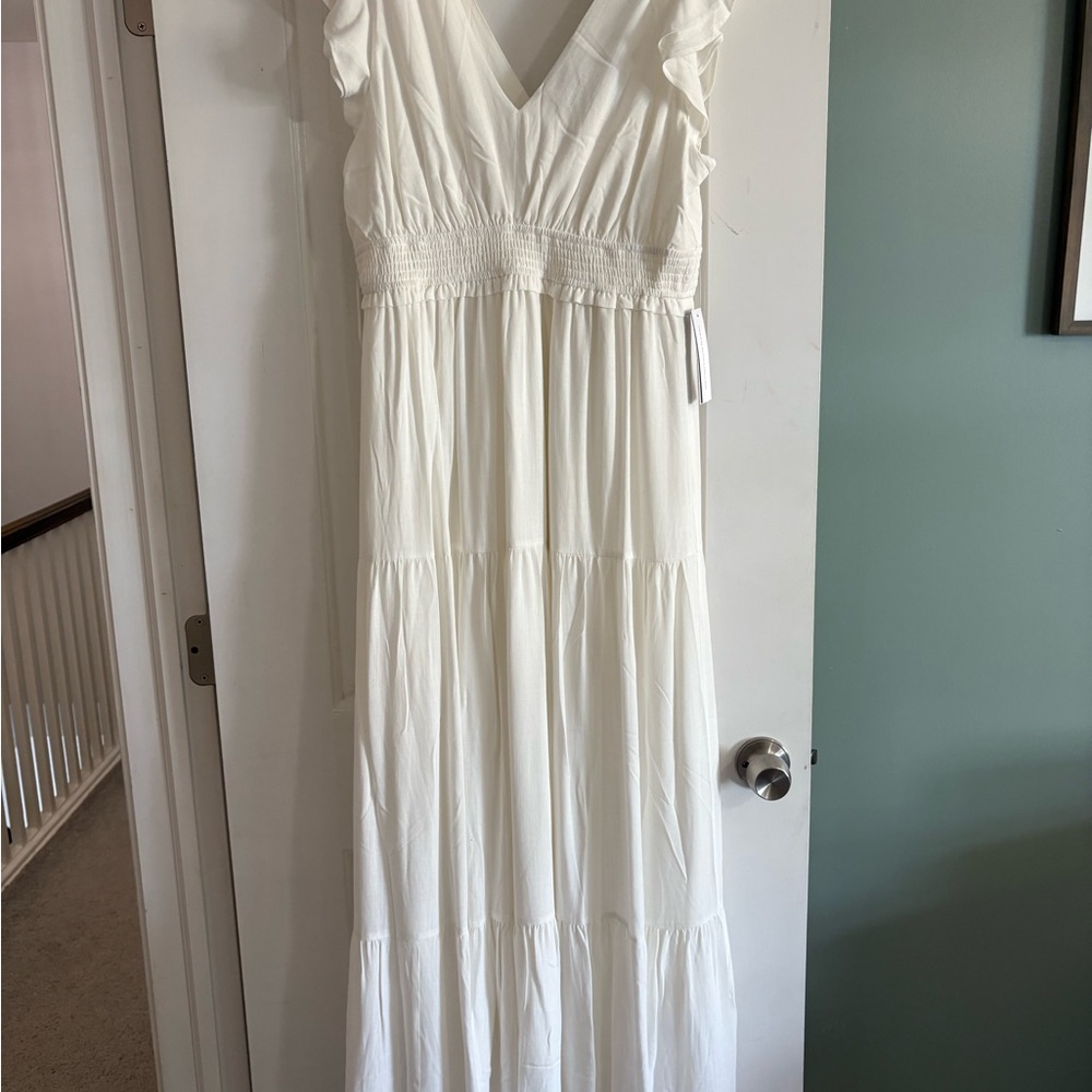 Modcloth Ivory Maxi Dress linen NWT size L